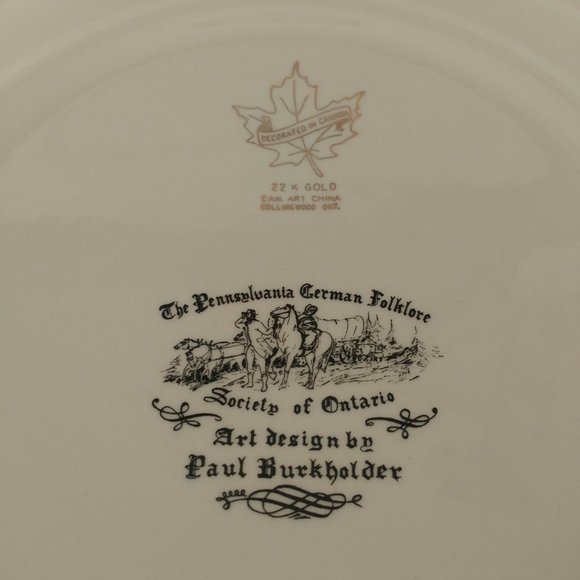 22K Gold Rim Collector Plate Pennsylvania German Folk Art 4 seasons prairie - Picture 7 of 7